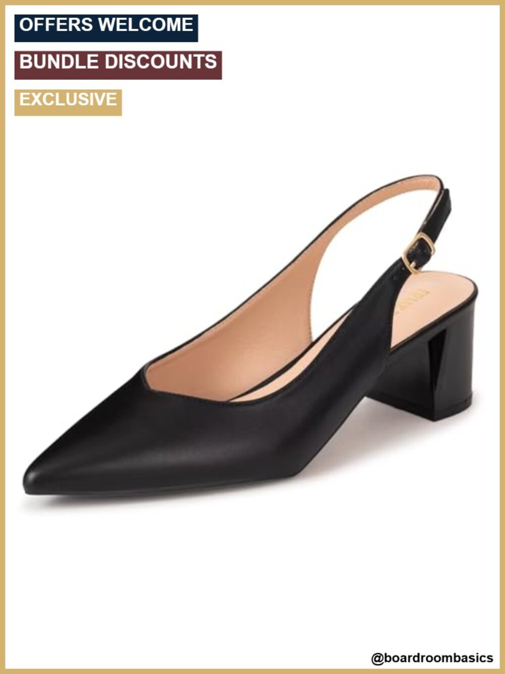 Slingback Heels Chunky Block Heel Pumps Pointed Toe PU Women's Dress Shoes